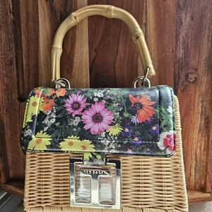 Ted Baker Black Floral Wicker Shoulder Bag